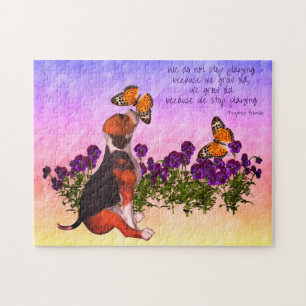 Puzzle Beagle Papillons Fleurs d'âge Inspirationnel Citat