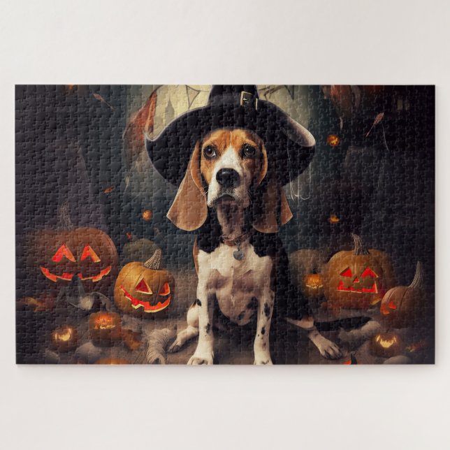Puzzle Beagle Pumpkins Halloween Scary (Horizontal)