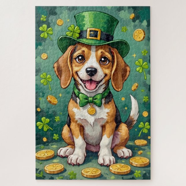 Puzzle Beagle St Patrick’s Day Happy Lucky Dog (Vertical)