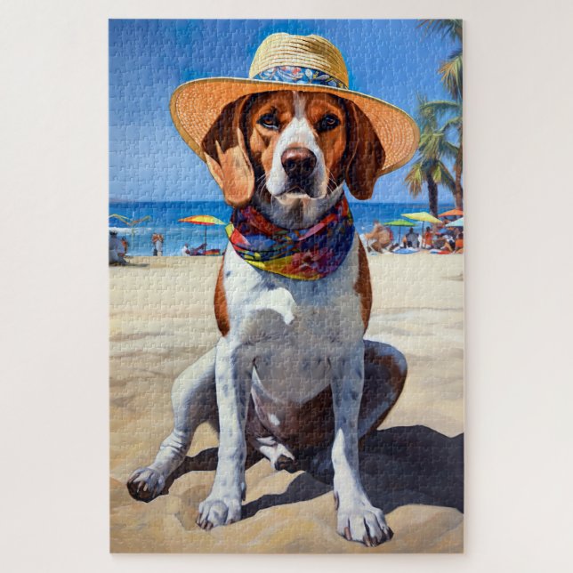 Puzzle Beagle sur la plage, cadeau d'été pour les amoureu (Vertical)
