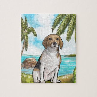 Puzzle Beagle sur la plage tropicale de vacances