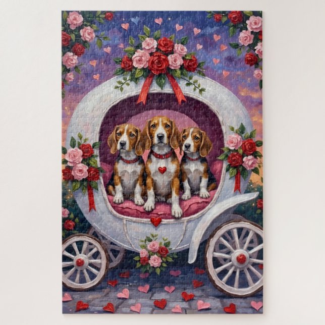 Puzzle Beagles Chien Saint-Valentin  (Vertical)