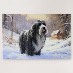 Puzzle Bearded Collie Qu'il neige Noël