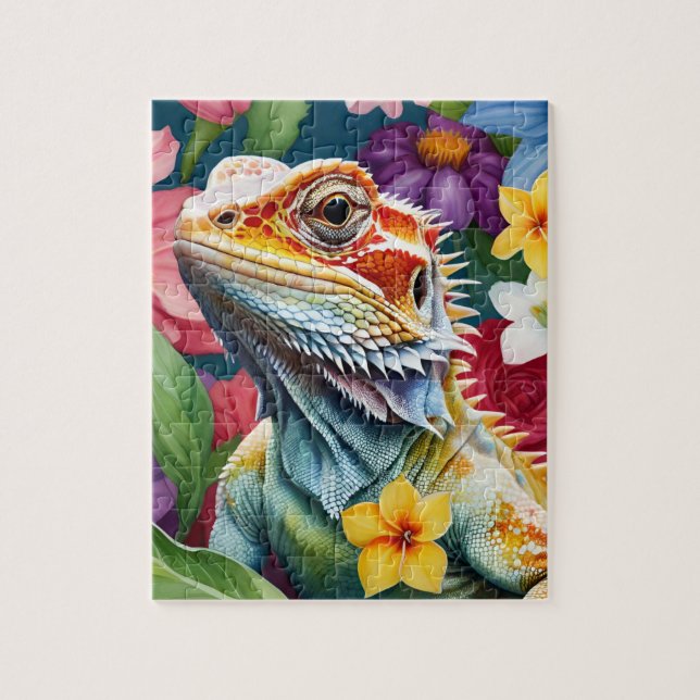Puzzle Bearded Dragon Lizard Family Pet Portrait (Vertical)