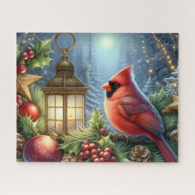 Puzzle Beau Cardinal de Noël avec Lanterne (Horizontal)