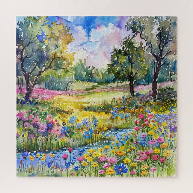 Puzzle Beau champ Fleur sauvage aquarelle (Vertical)