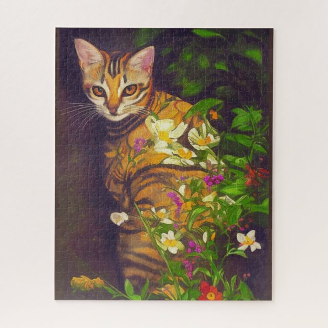 Puzzle Beau chat abyssinien dans un jardin de minuit (Vertical)