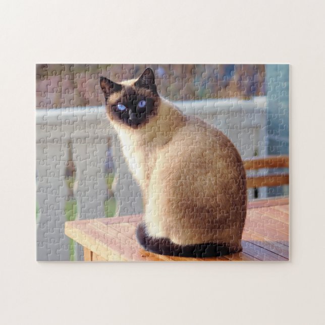 Puzzle Beau chat siamois avec yeux bleus (Horizontal)