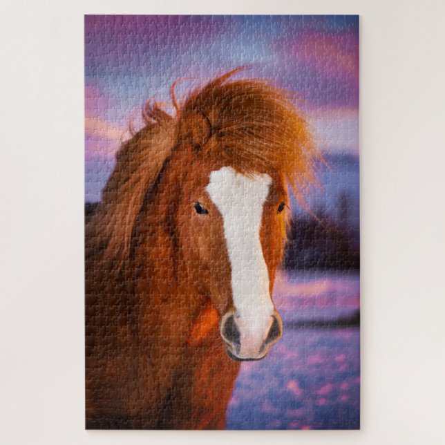 Puzzle Beau Chestnut Cheval Islandais Au Coucher Du Solei (Vertical)