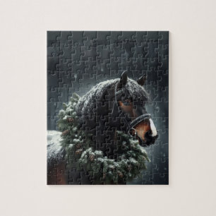 Puzzle Beau Cheval Noir avec animal de couronne