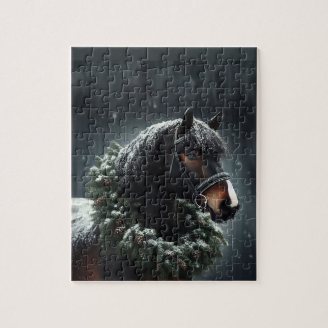 Puzzle Beau Cheval Noir avec animal de couronne (Vertical)