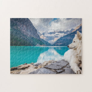 Puzzle Beau Chien blanc Lac Louise Canada Voyage
