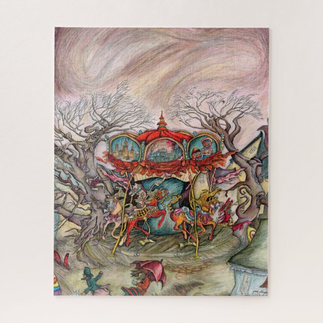 Puzzle beau, coloré, imaginaire carrousel par artiste (Vertical)