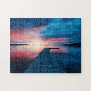 Puzzle Beau coucher de soleil sur un lac de Calme