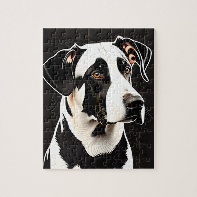 Puzzle Beau grand portrait de chien noir et blanc (Vertical)