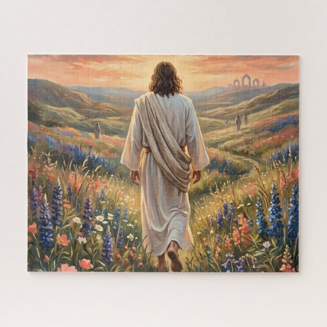 Puzzle Beau Jésus marchant dans le jardin (Horizontal)