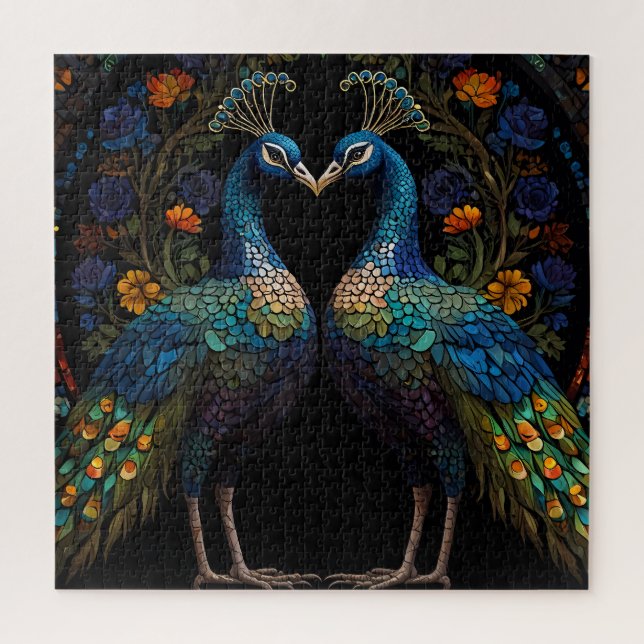 Puzzle Beau Majestic Peacock Couple Cushion (Vertical)