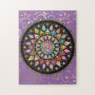 Puzzle Beau mandala sur violet et or arrière - plan