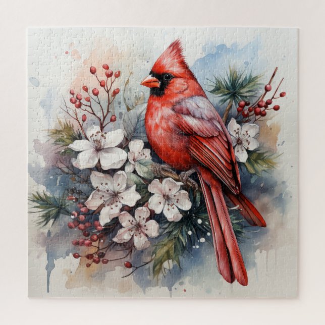 Puzzle Beau Oiseau Cardinal Rouge (Vertical)