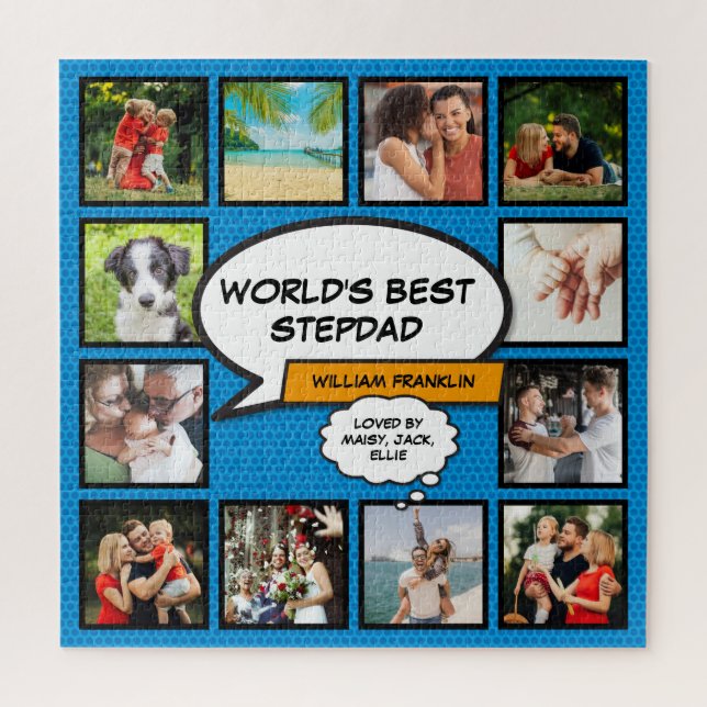 Puzzle Beau-père, Papa 12 Photo Comic Book Fun Blue (Vertical)