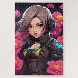 Puzzle Beau portrait cyberpunk en nuance de roses
