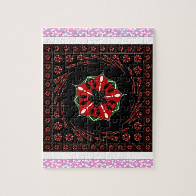 Puzzle Beau rose Bleu Blanc Coeurs d'amour Design (Vertical)