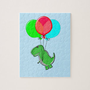 Puzzle Beau Vol T-Rex Avec Ballons Dans Ciel Bleu