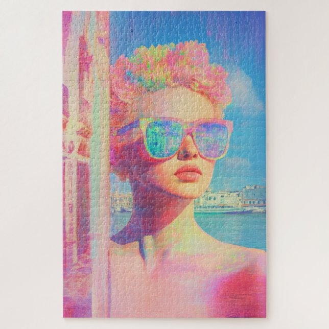Puzzle Beauté côtière de Neon avec lunettes de soleil (Vertical)