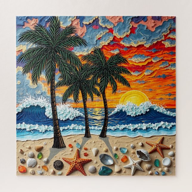 Puzzle Beautiful Beach Scene with Palm Trees (Vertical)