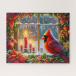 Puzzle Beautiful Cardinal Christmas Window<br><div class="desc">Beautiful Cardinal Christmas Window
Art/illustration
colorful
customizable</div>
