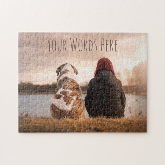 Puzzle Beautiful Custom Dog and Owner Looking at Lake (Horizontal)