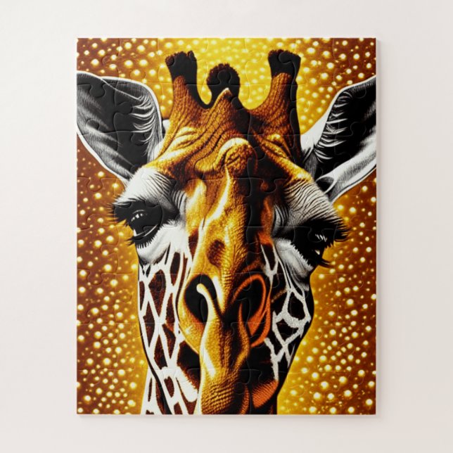 Puzzle Beautiful Giraffe on a Glitter Gold Background  (Vertical)