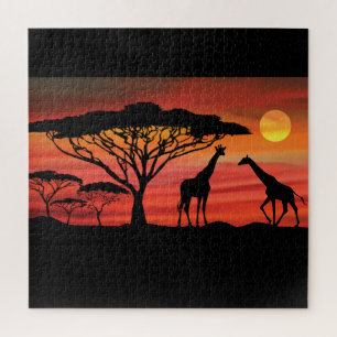 Puzzle Beautiful Giraffes in a Serengeti Sunset