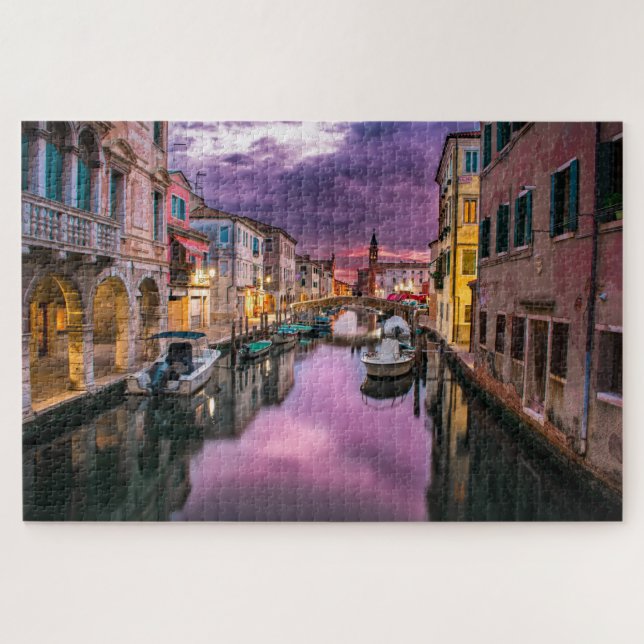 Puzzle Beautiful Night Street Scene Venice Italy (Horizontal)