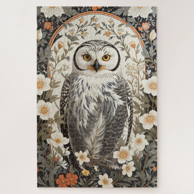 Puzzle Beautiful Snowy Owl William Morris Inspired (Vertical)