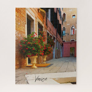 Puzzle Beaux canaux de fleurs rouges de Venise Italie