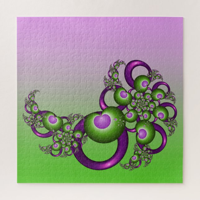 Puzzle Beaux cœurs roses verts modernes abstraits fractal (Vertical)