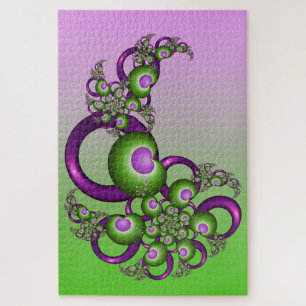 Puzzle Beaux cœurs verts roses modernes abstraits fractal