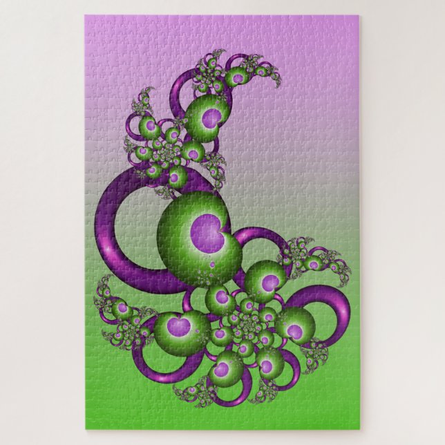 Puzzle Beaux cœurs verts roses modernes abstraits fractal (Vertical)
