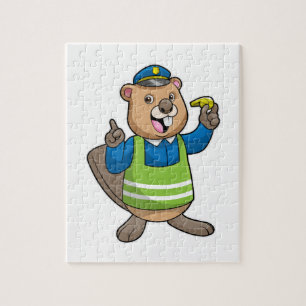 Puzzle Beaver en tant qu'agent de police avec sifflet