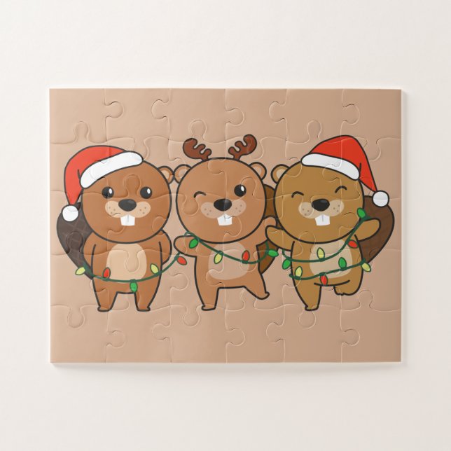 Puzzle Beaver Noël Animaux de Noël Cute Beaver Jig (Horizontal)