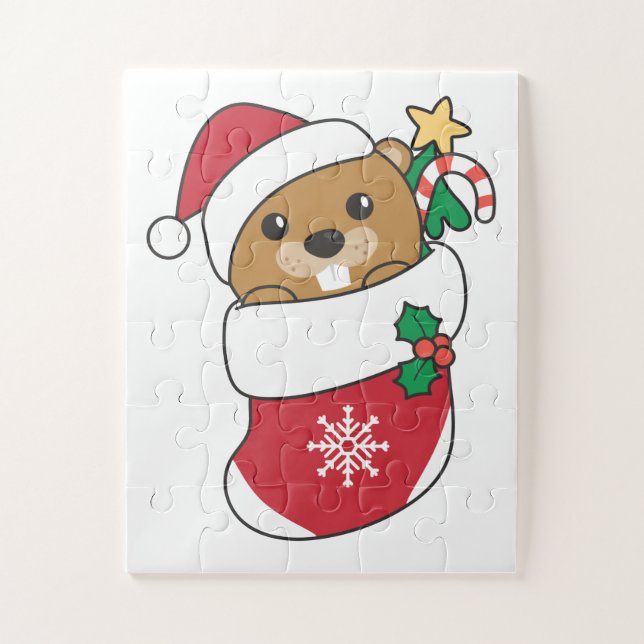 Puzzle Beaver Noël Neige Hiver Animaux Castor (Vertical)