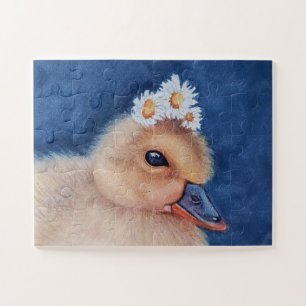 Puzzle Bébé adorable canard avec marguerites blanches