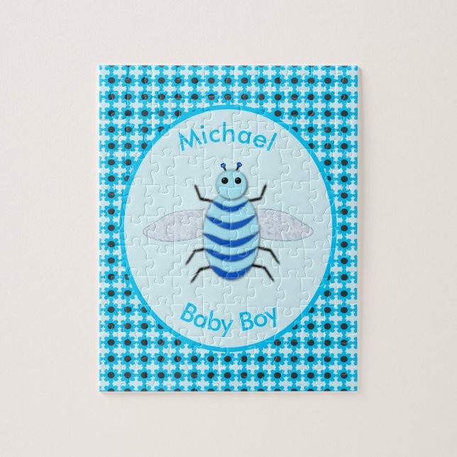 Puzzle Bébé Bleu mignon Bee Bee Personnalisé (Vertical)