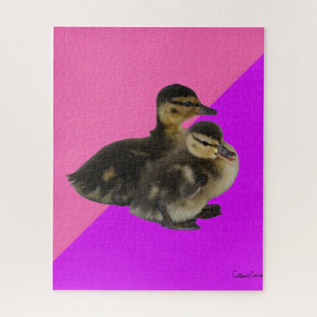 Puzzle Bébé Canards sur framboise rose et sorbet pourpre (Vertical)