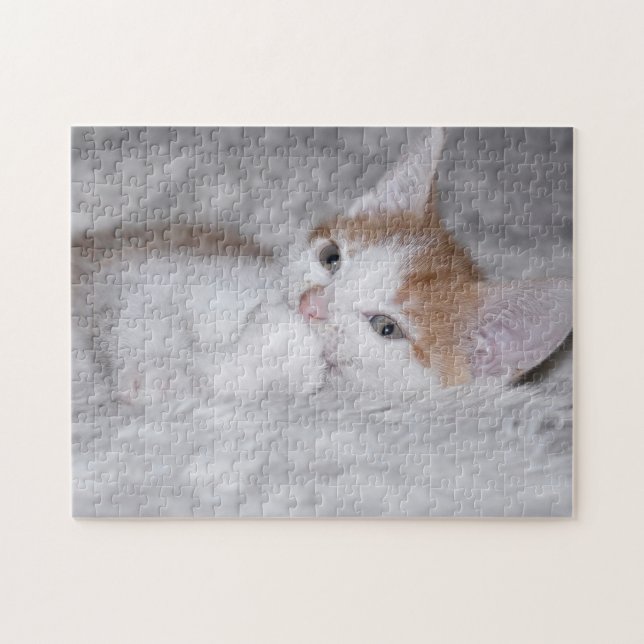 Puzzle Bébé chaton à table orange et blanc (Horizontal)