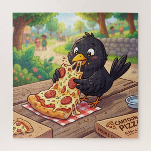 Puzzle Bébé Corbeau Cartoon Mangeant une Pizza