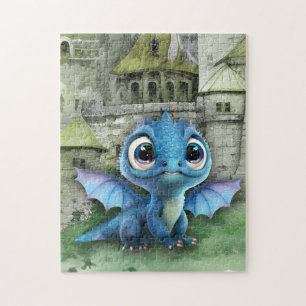 Puzzle Bébé Dragon Bleu Et Imaginaire Château Médiéval