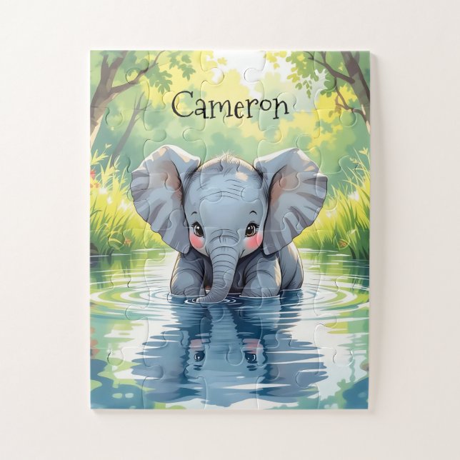 Puzzle Bébé éléphant adorable et réflexion personnalisés (Vertical)