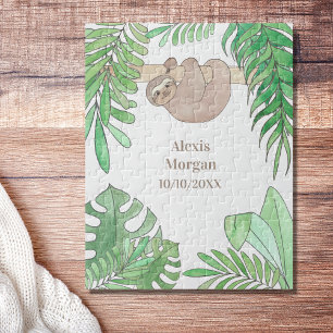 Puzzle Bébé Faire-part de naissance mignonne Sloth Jungle